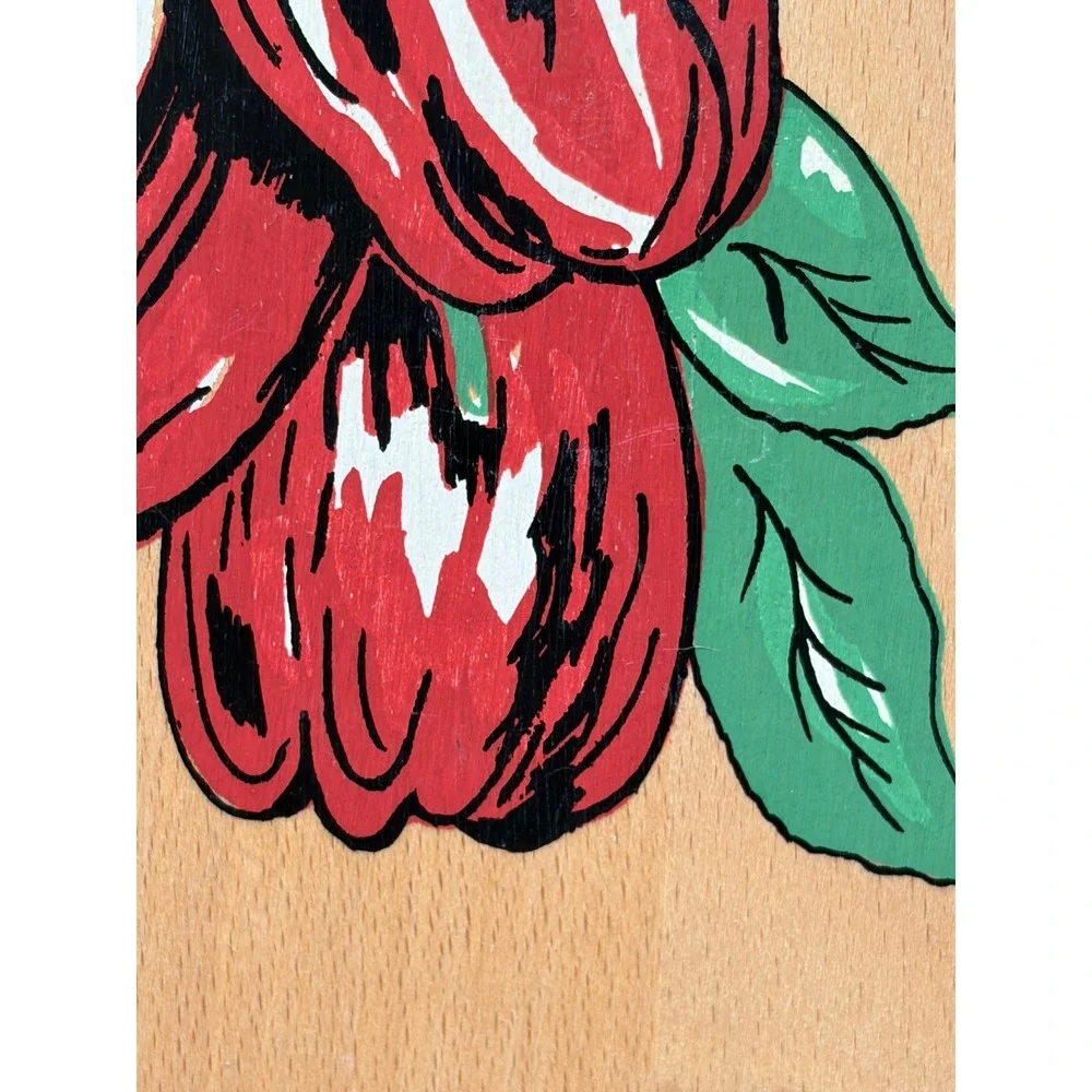 Vintage Wooden Cutting Board Hand Painted Red Bell Pepper Kitchen Decor Handle